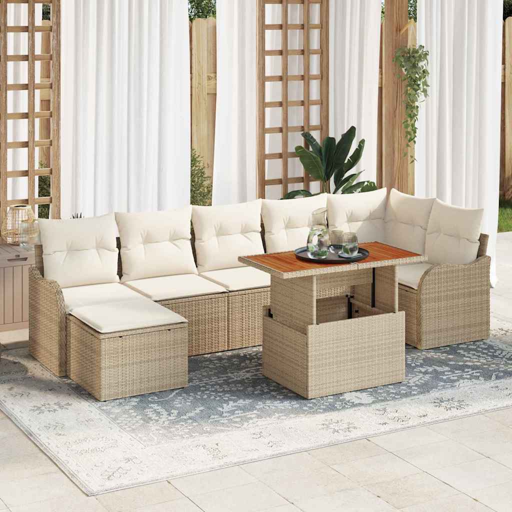 Garten-Sofa-Set mit Speicher 8 pcs Beige Poly Rattan